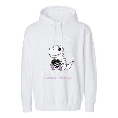 Purple Up For Military Ki.Ds Month Military Child Dinosaur Garment-Dyed Fleece Hoodie