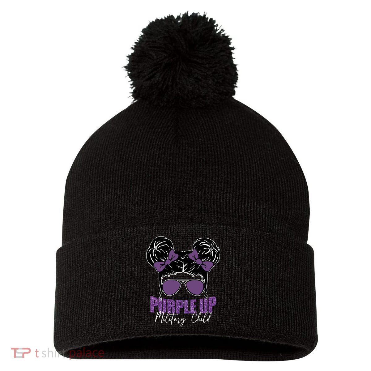 Purple Up For Military Child Awareness Pom Pom 12in Knit Beanie