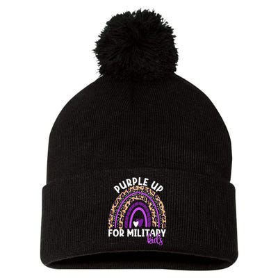 Purple Up For Military Month Military Child Rainbow Pom Pom 12in Knit Beanie