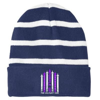 Purple Up For Military Child Month Air Force Striped Beanie with Solid Band