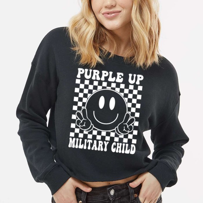 Purple Up For Military Child Retro Cropped Pullover Crew