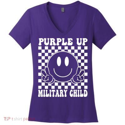 Purple Up For Military Child Retro Women's V-Neck T-Shirt