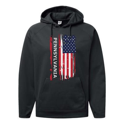 Pennsylvania Usa Flag Performance Fleece Hoodie