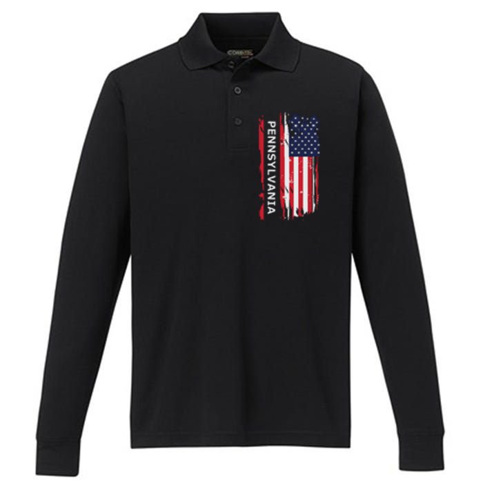 Pennsylvania Usa Flag Performance Long Sleeve Polo