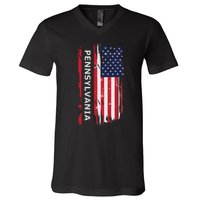 Pennsylvania Usa Flag V-Neck T-Shirt