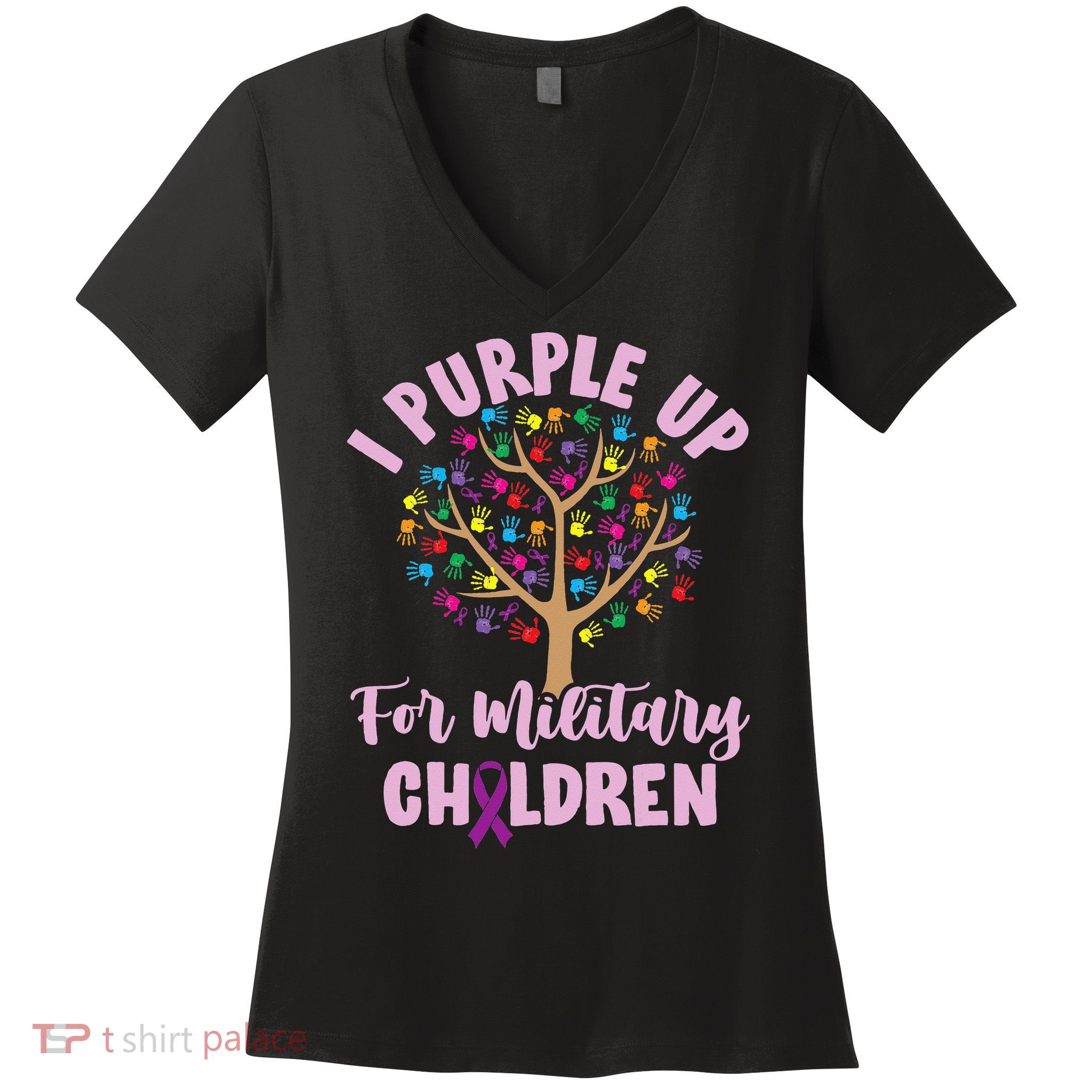Purple Up For Military Children Tree Month Of Military Child Women's V-Neck T-Shirt