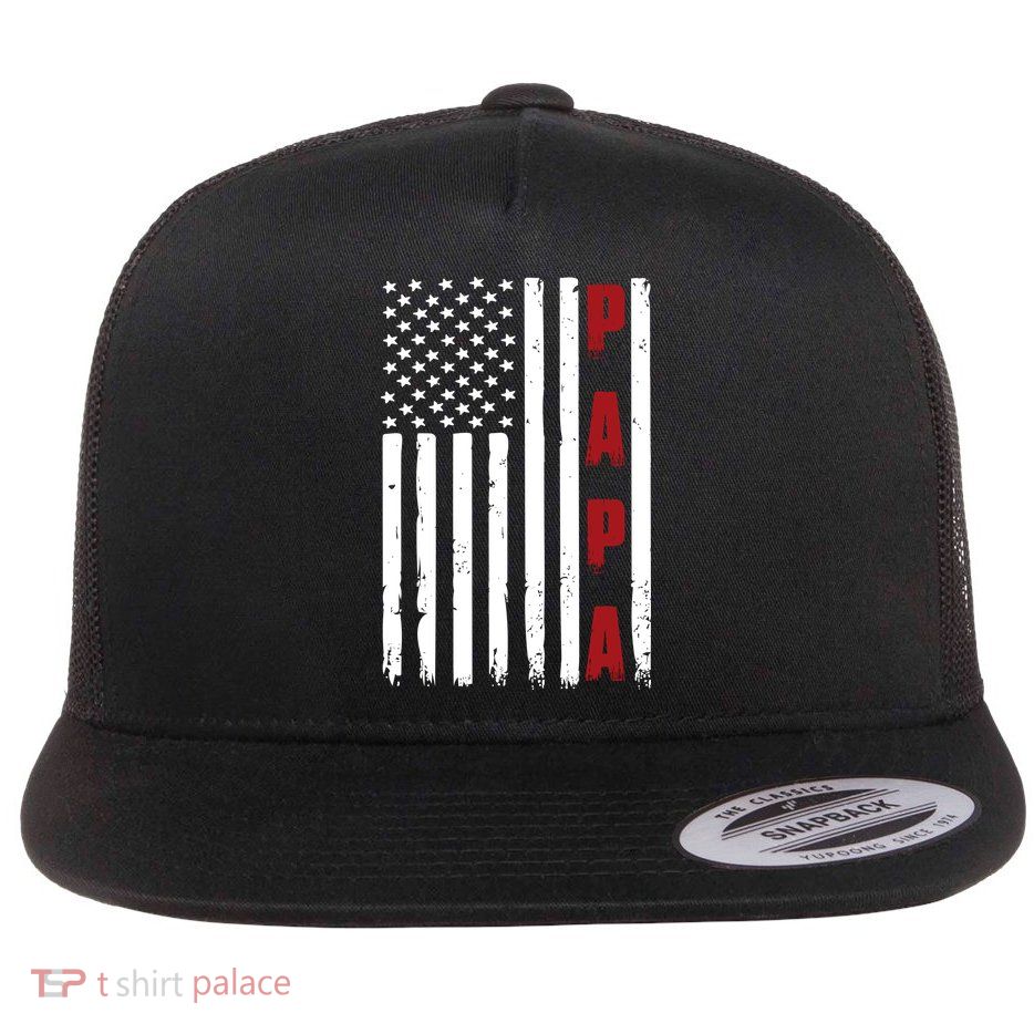 Papa USA Flag Gift For Dad Fathers Day Flat Bill Trucker Hat
