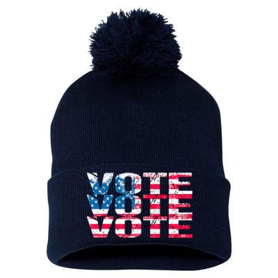 Patriotic US Flag VOTE Midterm Election Voter Pom Pom 12in Knit Beanie