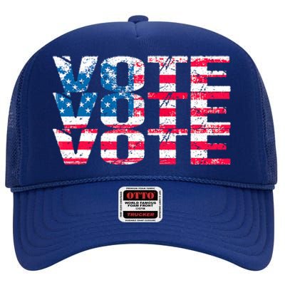 Patriotic US Flag VOTE Midterm Election Voter High Crown Mesh Back Trucker Hat