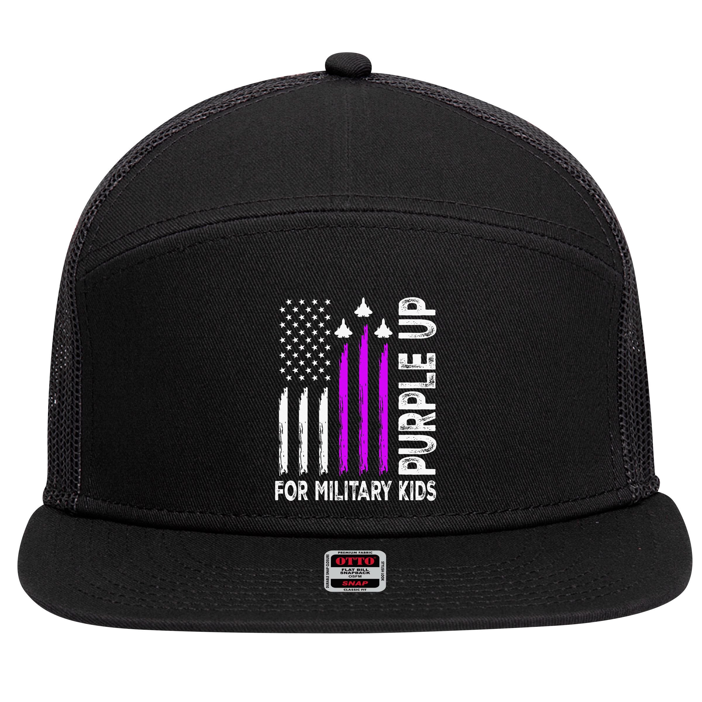 Purple Up For Military Child Month 7 Panel Mesh Trucker Snapback Hat