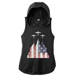 Patriotic Usa Flag Fighter Jets 4th Of July Ladies PosiCharge Tri-Blend Wicking Draft Hoodie Tank