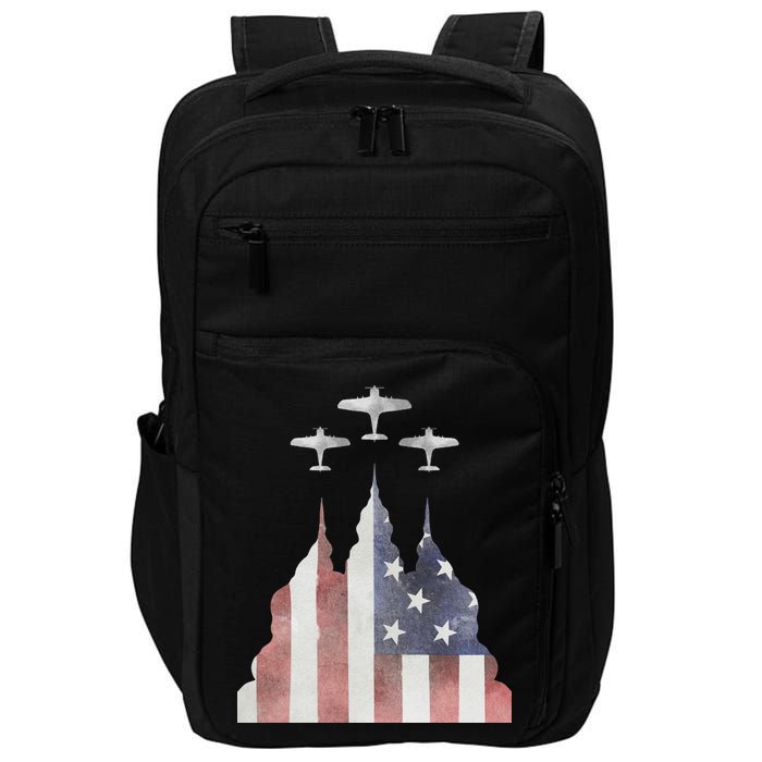 Patriotic Usa Flag Fighter Jets 4th Of July Impact Tech Backpack
