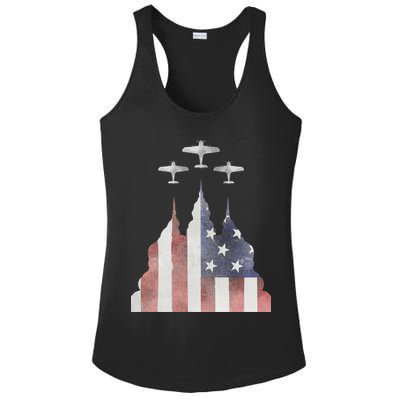 Patriotic Usa Flag Fighter Jets 4th Of July Ladies PosiCharge Competitor Racerback Tank