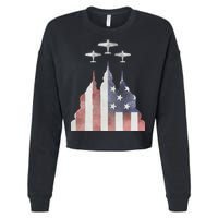 Patriotic Usa Flag Fighter Jets 4th Of July Cropped Pullover Crew