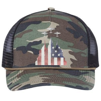 Patriotic Usa Flag Fighter Jets 4th Of July Retro Rope Trucker Hat Cap