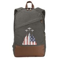 Patriotic Usa Flag Fighter Jets 4th Of July Cotton Canvas Backpack