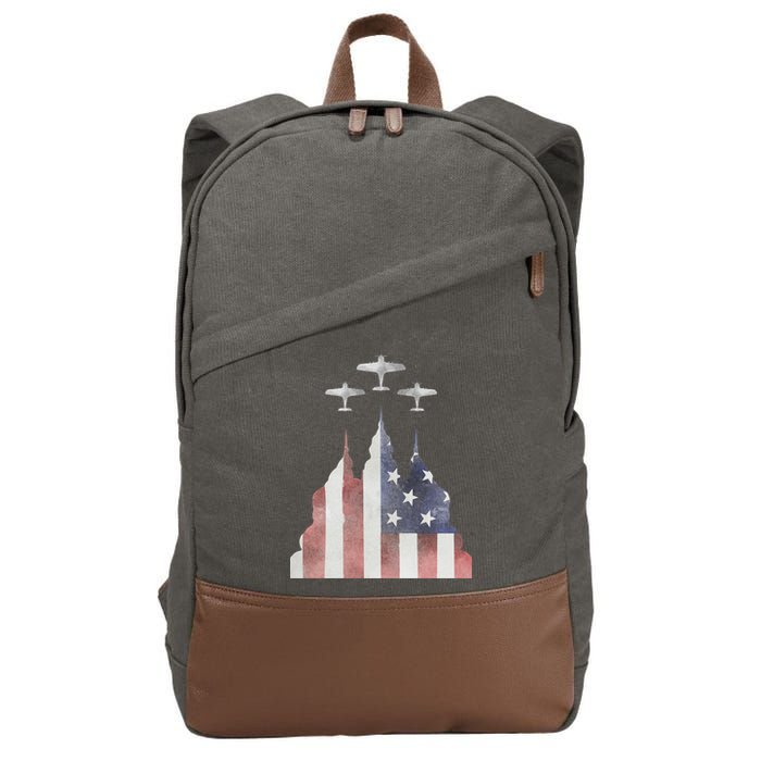 Patriotic Usa Flag Fighter Jets 4th Of July Cotton Canvas Backpack