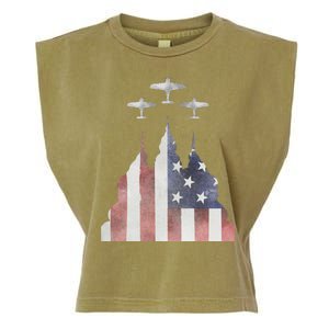 Patriotic Usa Flag Fighter Jets 4th Of July Garment-Dyed Women's Muscle Tee