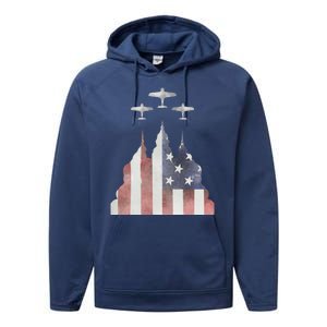 Patriotic Usa Flag Fighter Jets 4th Of July Performance Fleece Hoodie