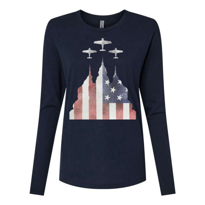 Patriotic Usa Flag Fighter Jets 4th Of July Womens Cotton Relaxed Long Sleeve T-Shirt