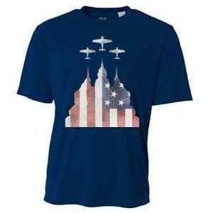 Patriotic Usa Flag Fighter Jets 4th Of July Cooling Performance Crew T-Shirt