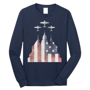 Patriotic Usa Flag Fighter Jets 4th Of July Long Sleeve Shirt