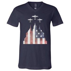 Patriotic Usa Flag Fighter Jets 4th Of July V-Neck T-Shirt