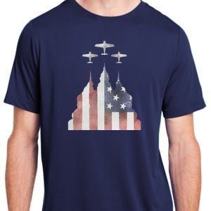 Patriotic Usa Flag Fighter Jets 4th Of July Adult ChromaSoft Performance T-Shirt