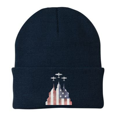 Patriotic Usa Flag Fighter Jets 4th Of July Knit Cap Winter Beanie