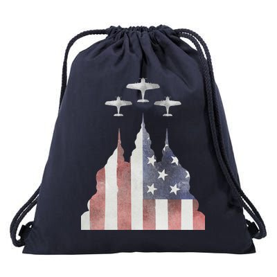 Patriotic Usa Flag Fighter Jets 4th Of July Drawstring Bag