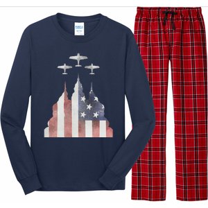 Patriotic Usa Flag Fighter Jets 4th Of July Long Sleeve Pajama Set