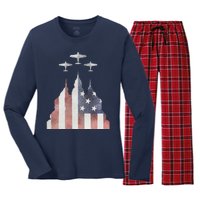 Patriotic Usa Flag Fighter Jets 4th Of July Women's Long Sleeve Flannel Pajama Set 