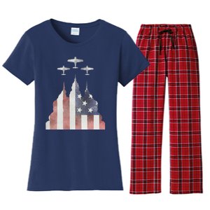 Patriotic Usa Flag Fighter Jets 4th Of July Women's Flannel Pajama Set