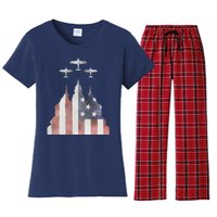 Patriotic Usa Flag Fighter Jets 4th Of July Women's Flannel Pajama Set