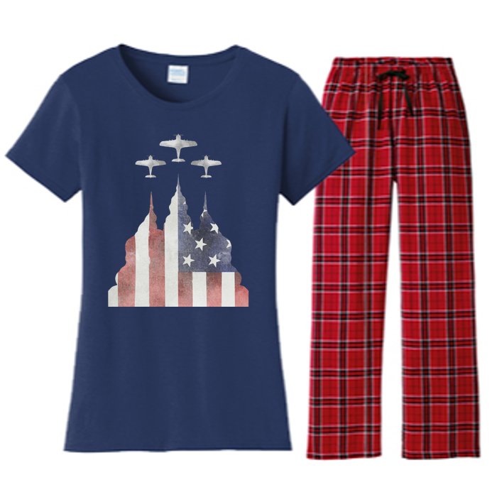 Patriotic Usa Flag Fighter Jets 4th Of July Women's Flannel Pajama Set