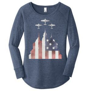 Patriotic Usa Flag Fighter Jets 4th Of July Women's Perfect Tri Tunic Long Sleeve Shirt