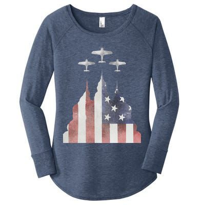 Patriotic Usa Flag Fighter Jets 4th Of July Women's Perfect Tri Tunic Long Sleeve Shirt
