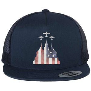 Patriotic Usa Flag Fighter Jets 4th Of July Flat Bill Trucker Hat