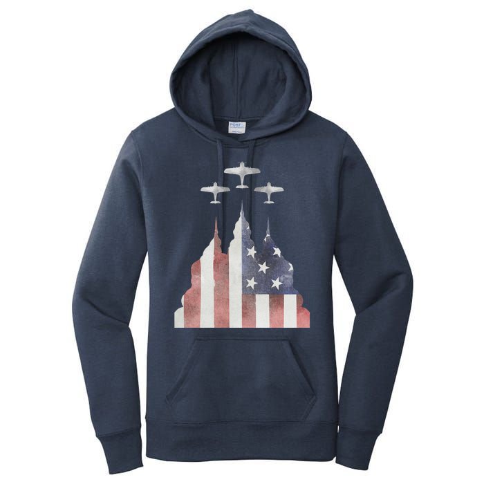 Patriotic Usa Flag Fighter Jets 4th Of July Women's Pullover Hoodie