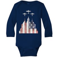 Patriotic Usa Flag Fighter Jets 4th Of July Baby Long Sleeve Bodysuit