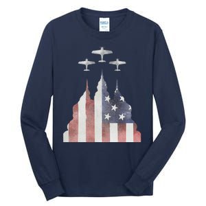 Patriotic Usa Flag Fighter Jets 4th Of July Tall Long Sleeve T-Shirt