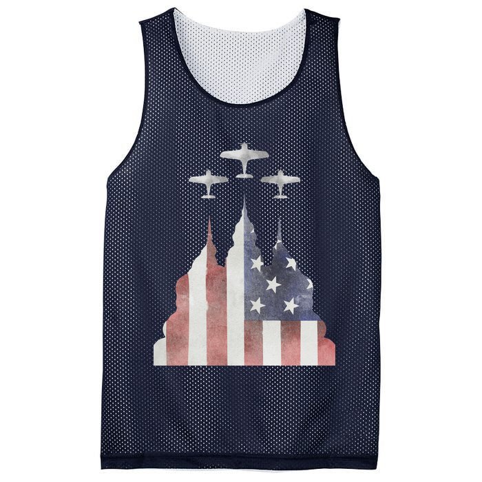 Patriotic Usa Flag Fighter Jets 4th Of July Mesh Reversible Basketball Jersey Tank