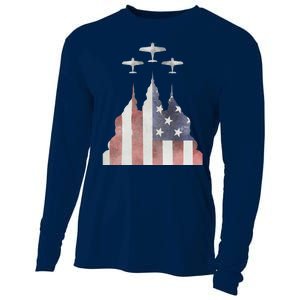 Patriotic Usa Flag Fighter Jets 4th Of July Cooling Performance Long Sleeve Crew