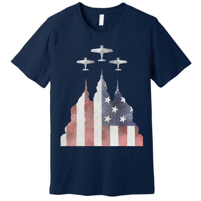 Patriotic Usa Flag Fighter Jets 4th Of July Premium T-Shirt