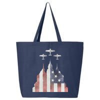 Patriotic Usa Flag Fighter Jets 4th Of July 25L Jumbo Tote