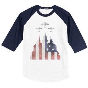 Patriotic Usa Flag Fighter Jets 4th Of July Baseball Sleeve Shirt