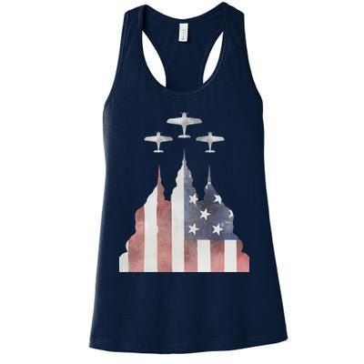 Patriotic Usa Flag Fighter Jets 4th Of July Womens Tank Top