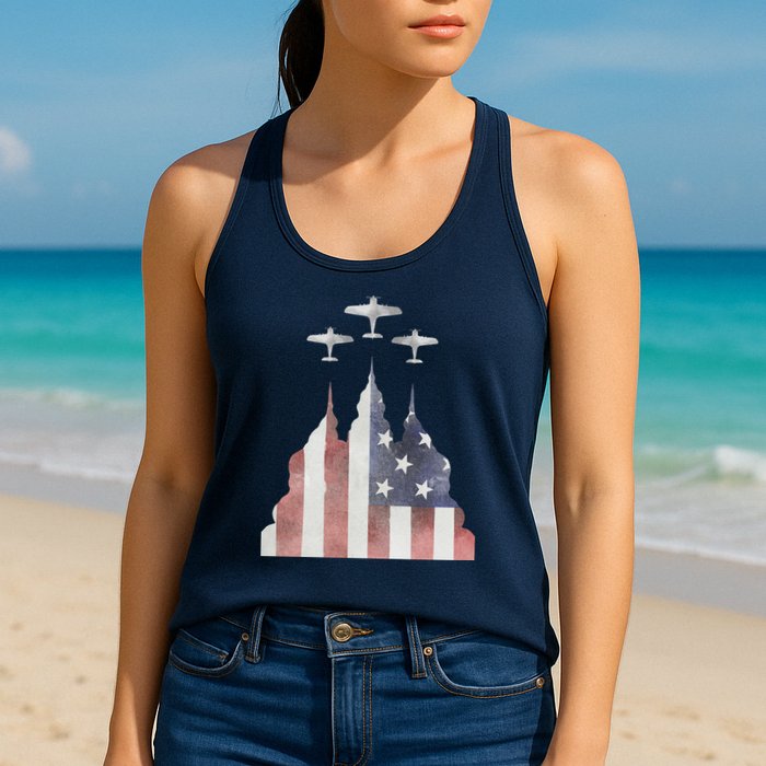 Patriotic Usa Flag Fighter Jets 4th Of July Womens Tank Top