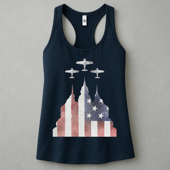 Patriotic Usa Flag Fighter Jets 4th Of July Womens Tank Top