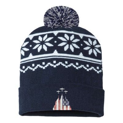 Patriotic Usa Flag Fighter Jets 4th Of July USA-Made Snowflake Beanie